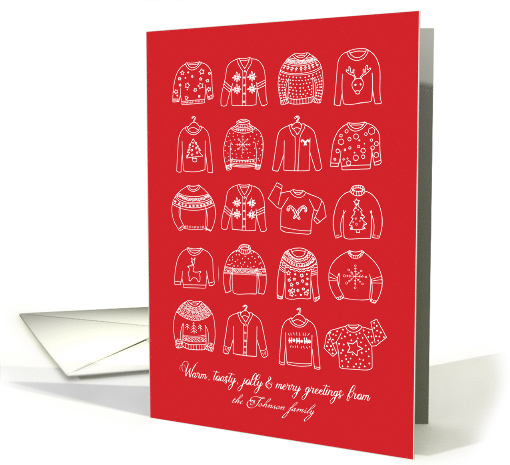 Custom Name Ugly Christmas Sweater Warm Toasty Jolly Merry Wishes card