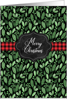 Lush Greenery and Bright Red Buffalo Plaid Ribbon Merry Christmas card