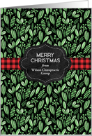 Greenery Bright Red Plaid Ribbon Merry Christmas with Business Name card