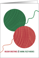 Cute Warm Fuzzy Wishes with Red and Green Yarn Balls Christmas card