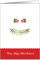 Cute Pine Holly and Candy Smile Merry Happy Jolly Christmas card