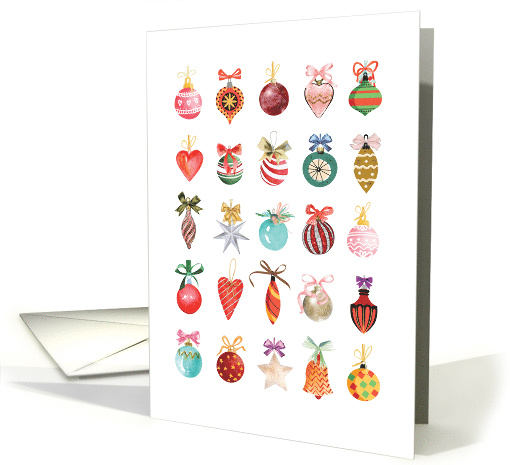 Illustrated Grid of Beautiful Christmas Ornaments Blank Note card