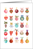 Illustrated Grid of Beautiful Christmas Ornaments Blank Note card