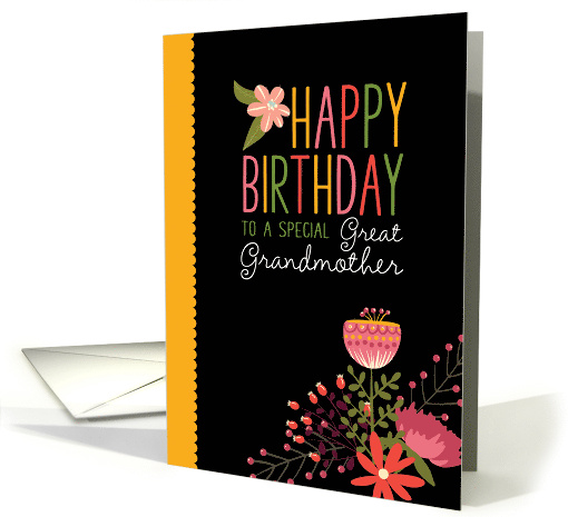 For Great Grandmother Sweet Cute Folksy Florals Happy Birthday card