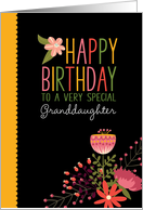 For Granddaughter Sweet Cute Folksy Florals Happy Birthday card