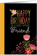 For Friend Sweet Cute Folksy Florals Happy Birthday card