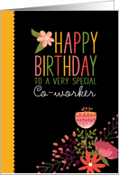 For CoWorker Sweet Cute Folksy Florals Happy Birthday card