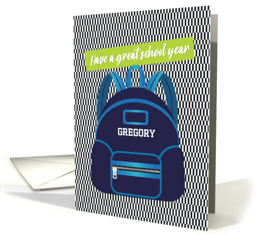 Back to School Blue Backpack with Name Have a Great School Year card