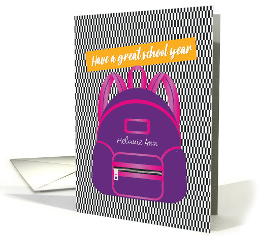 Back to School Pink Purple Backpack with Name Have a Great Year card