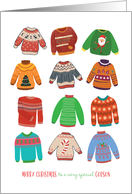 Christmas to Godson Cute Ugly Sweaters Warm Toasty Jolly Merry card