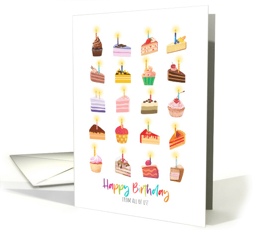 Cute Slices of Cake with Candles Lit Birthday From All of Us card