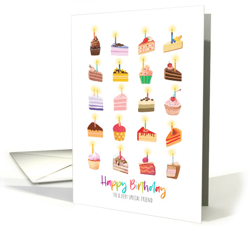Cute Slices of Cake with Candles Lit Birthday To Friend card (1746636)