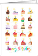 Cute Sweet Slices of Cake with Candles Lit Birthday for Anyone card