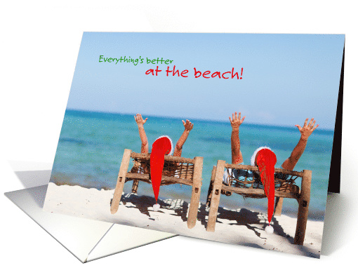 Christmas Everythings Better at the Beach Couple in Santa Hats card