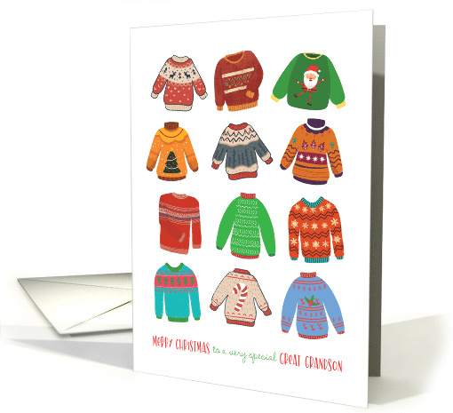 Christmas to Great Grandson Cute Ugly Sweaters Warm Toasty Jolly card