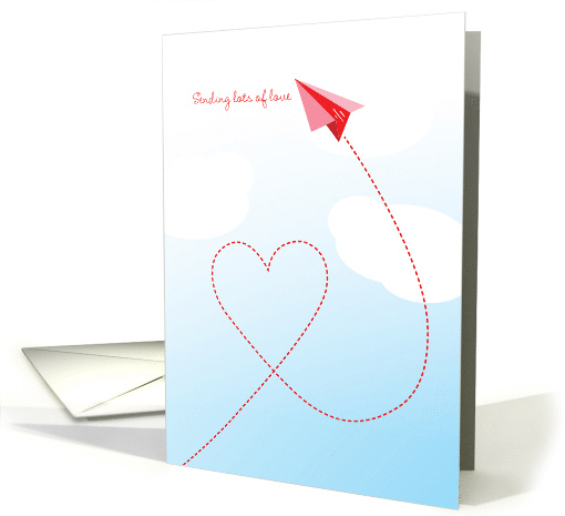 Paper Airplane Sending Lots of Love with Heart Valentine card