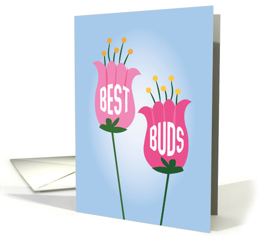 Best Buds Cute with Two Pink Flowers Valentines Day card (1756864)