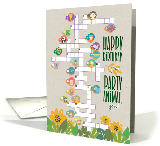Cute Happy Birthday You Party Animal You Activity Crossword card