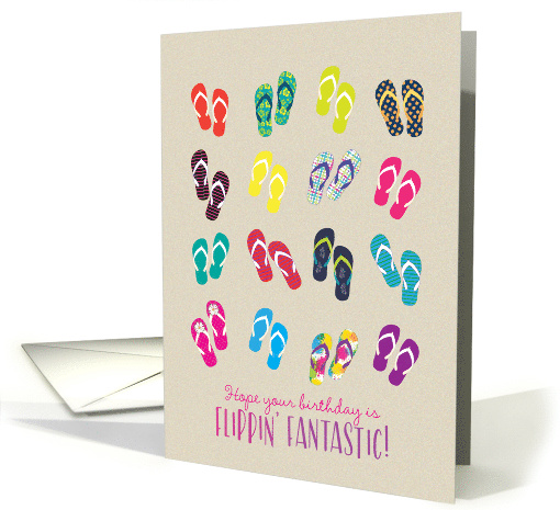 Birthday Flippin Fantastic Flip Flops on Sandy Background card
