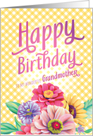 Birthday for Grandmother Yellow Gingham with Zinnias Bachelor Buttons card