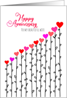 Wedding Anniversary for Beautiful Wife Growing Heart Flowers card