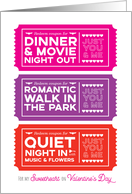 Sweetheart Valentine Tickets Spending Time Dinner Movie Walk Night In card