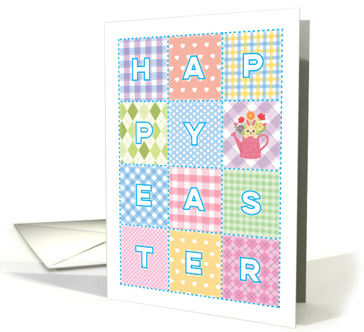 Happy Easter Pastel Plaids Joy and Blessings Quilt card (1822538)