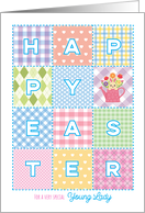 Young Lady Happy Easter Pastel Plaids Joy and Blessings Quilt card