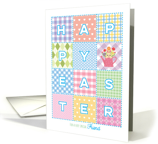 Friend Happy Easter Pastel Plaids Joy and Blessings Quilt card
