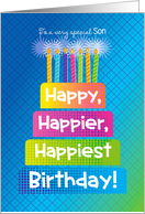 Son Birthday Happy Happier Happiest Birthday Blue Focus card