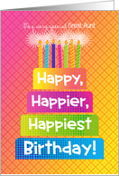 Great Aunt Birthday Happy Happier Happiest Birthday Pink card
