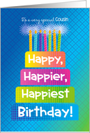 Cousin Birthday Happy Happier Happiest Birthday Blue card