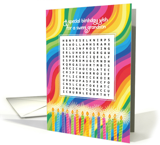 Grandson Sweet Birthday Wishes Activity Word Search Puzzle card