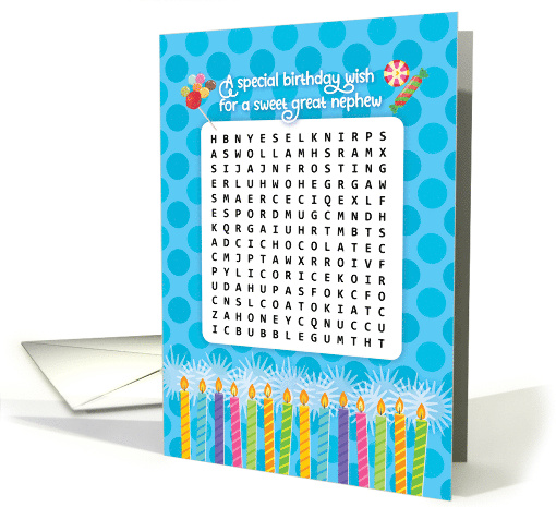 Great Nephew Sweet Birthday Wishes Activity Word Search Puzzle card