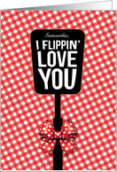 Name Valentine I Flippin Love You Spatula Red Gingham Red Polka Dots card