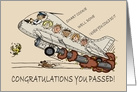 Congratulations Cartoon Caricatures New Pilot Passengers and Aircraft card
