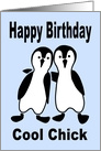 Birthday Graphic Style Cute Comical Penguin Couple For Her card