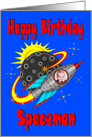 Birthday Graphic Style Retro Space Rocket with Window for Photo card