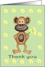 Thank You Cartoon Monkey Giving Flowers card