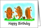 Birthday Cartoon Caricature of Happy Dancing Hedgehogs card