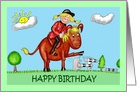 Birthday Cartoon Caricatures of Girl on Horse card