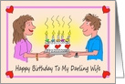 Wife Birthday Cartoon Caricature of a Couple and Birthday Cake card