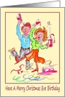 Christmas Eve Birthday Cartoon Caricature of a Merry Couple Partying card