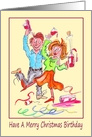 Christmas Birthday Cartoon Caricature of a Merry Couple Partying card