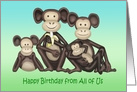 From All of Us Birthday Cartoon Caricatures of A Family Of Monkeys card