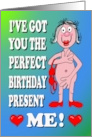 Birthday Cartoon Caricature of a Naked Woman Holding Her Bra card