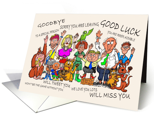 Cartoon Caricatures of Colleagues Waving To Someone Leaving card