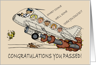 Congratulations Cartoon Caricatures New Pilot Passengers and Aircraft card