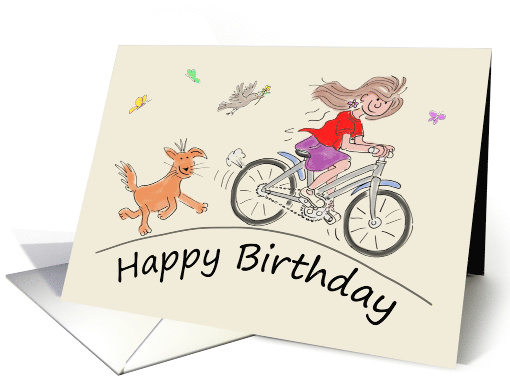 Birthday Cartoon Caricature of a Female Riding Bike... (1514756)