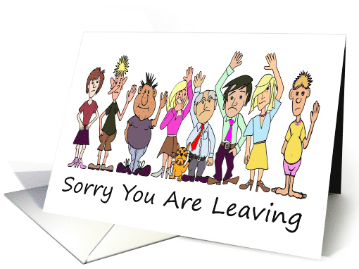 Cartoon Caricatures of Colleagues Waving To Someone Leaving card